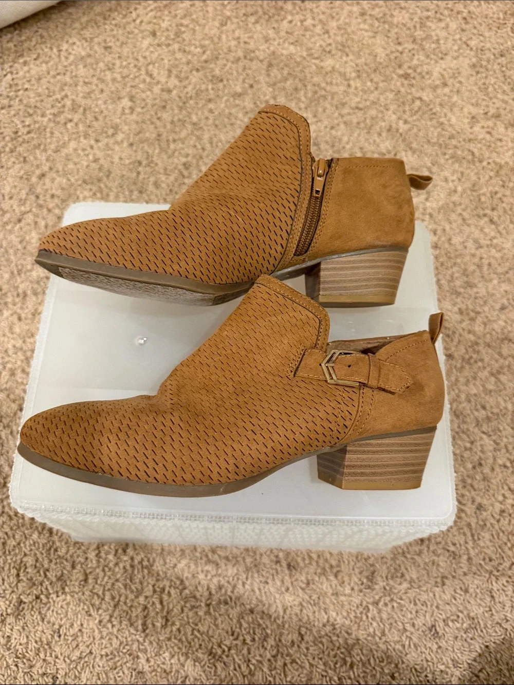 Gloria Vanderbilt Tan Suede Chukka Boots with Buckle Detail